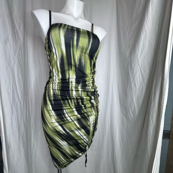 Women's Spaghetti Strap Brushstroke Print Ruched Mini Dress size Small - Picture 3 of 7